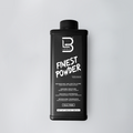 Black container labeled 'Finest Powder' on a gray background
