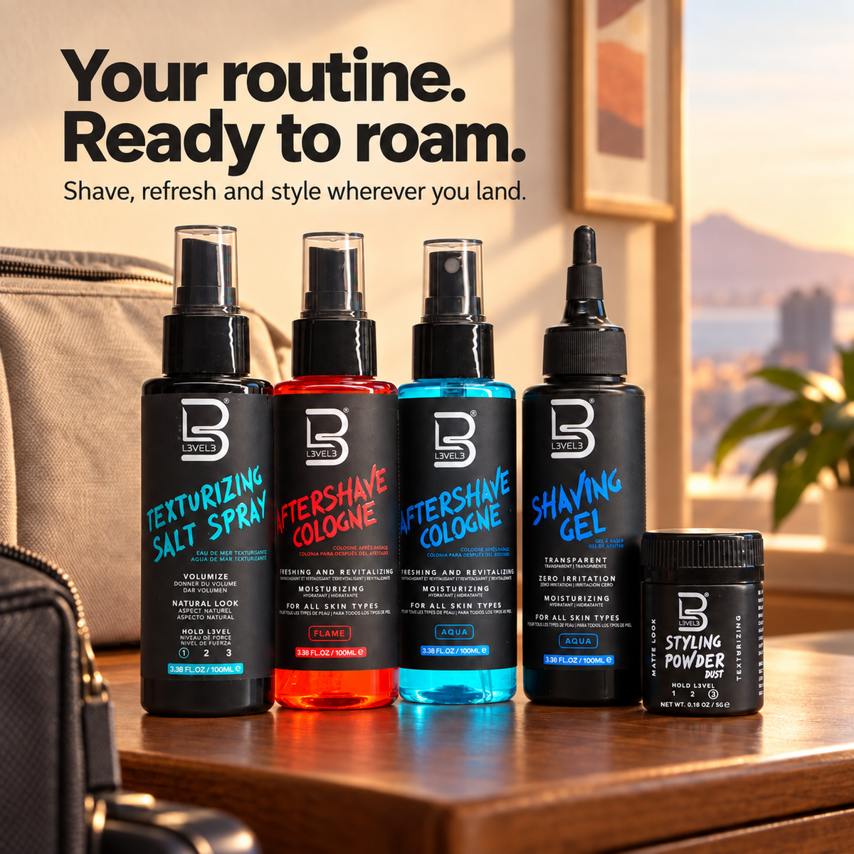 Travel Kit – Aftershave Cologne, Shaving Gel, Salt Spray & Styling Powder