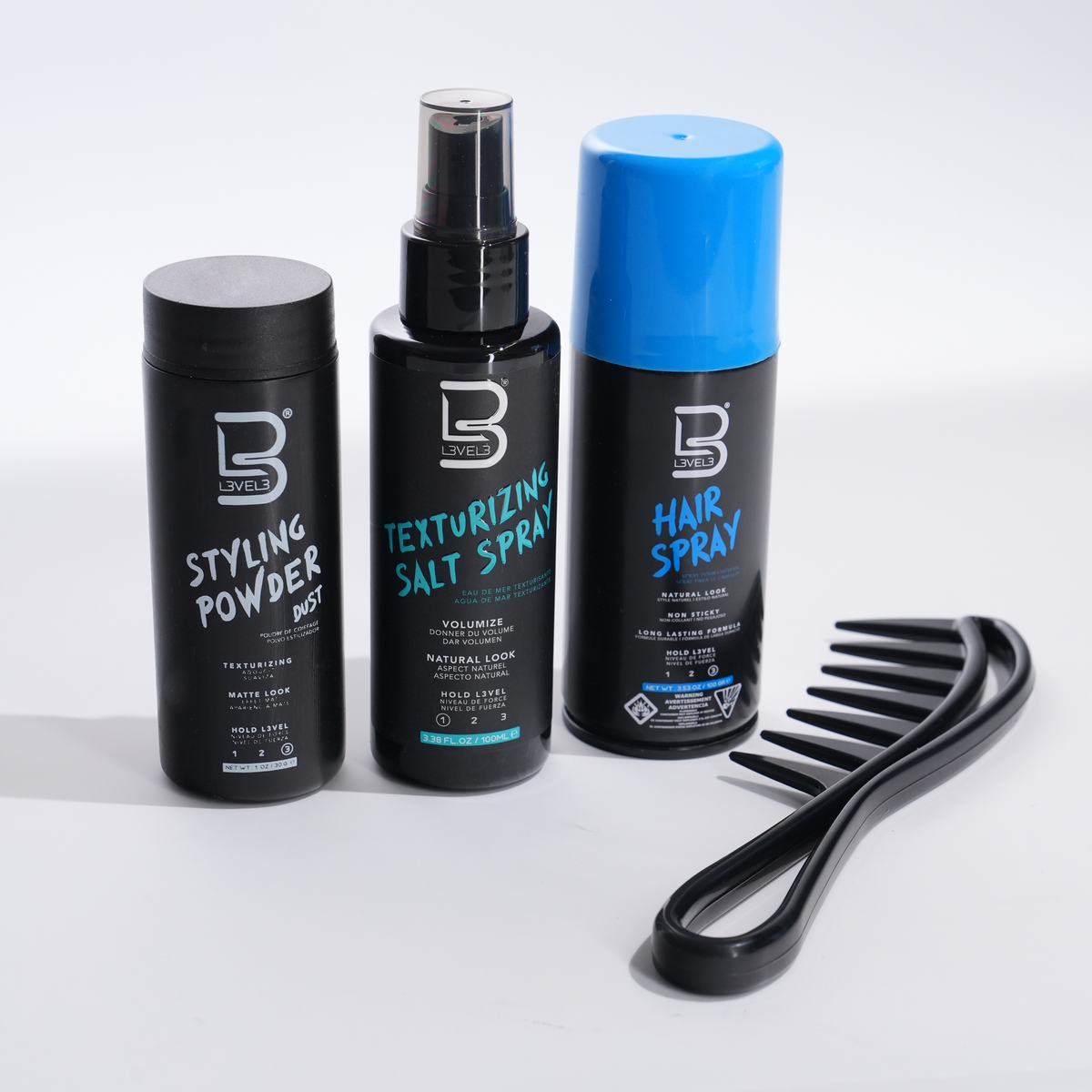 Styling Kit – Styling Powder, Salt Spray, Hair Spray & Styling Comb