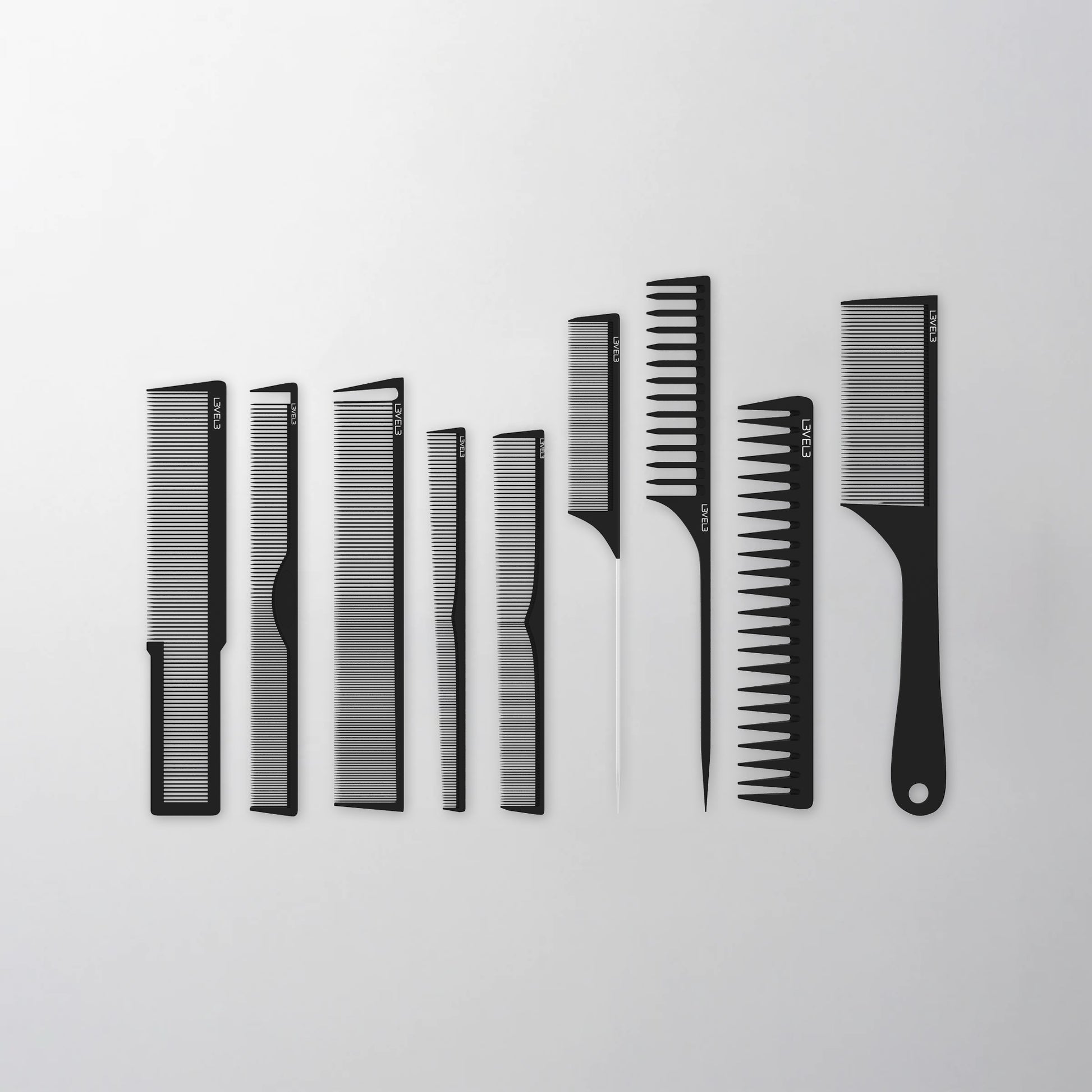 Barber Comb Set 9 Pc | Professional Hair Styling Combs | L3VEL3